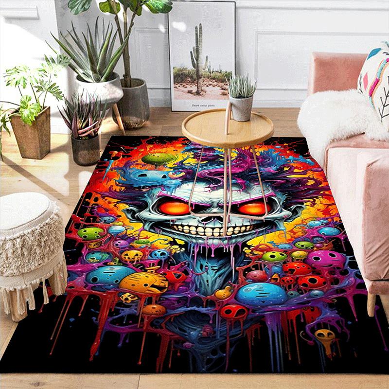 1pc Scary skull Design Indoor Area Rug - Soft, Anti-Slip, and Durable Gaming Room Decor for Bedroom