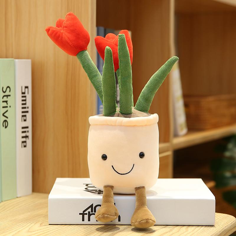 New 35 /25cm Lifelike Tulip Plush Toys Stuffed Soft Plants Bookshelf Decor Doll Creative Potted Flowers Pillow For Girls Gift