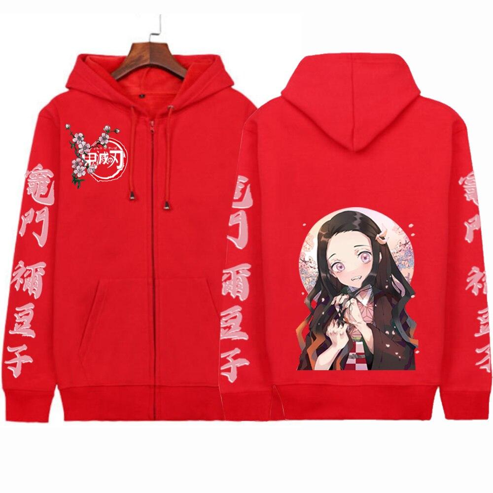 Горячая аниме Demon Slayer Kimetsu No Yaiba Забавные толстовки с капюшоном Kamado Nezuko на молнии пальто с принтом Модная женская повседневная куртка Толстовка