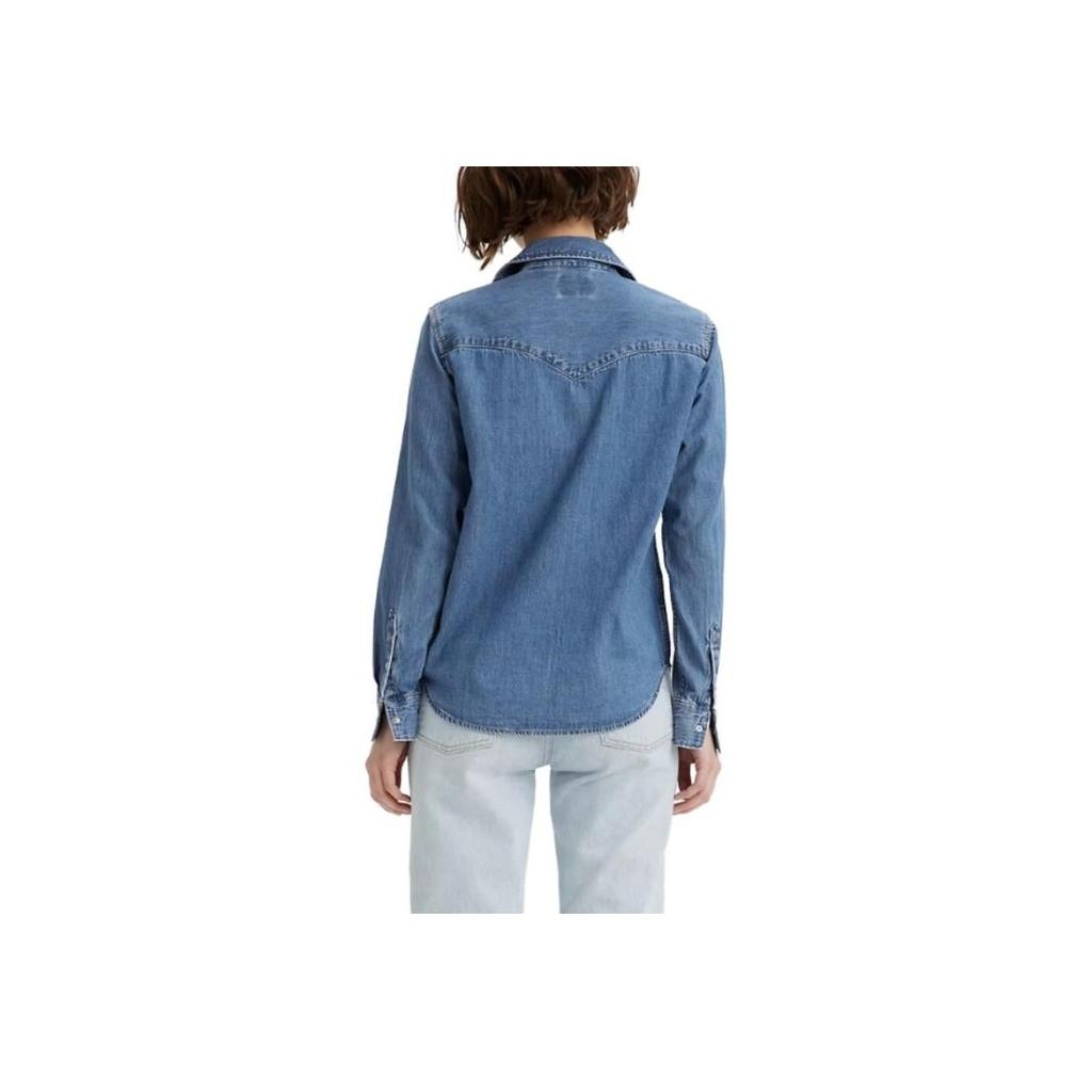 Levis Однотонная Рубашка Джинсовая с Длинным Рукавом Свободного Кроя на Одной Пуговице с Квадратным Вырезом Женские рубашки Светло-Голубой 86832-0018