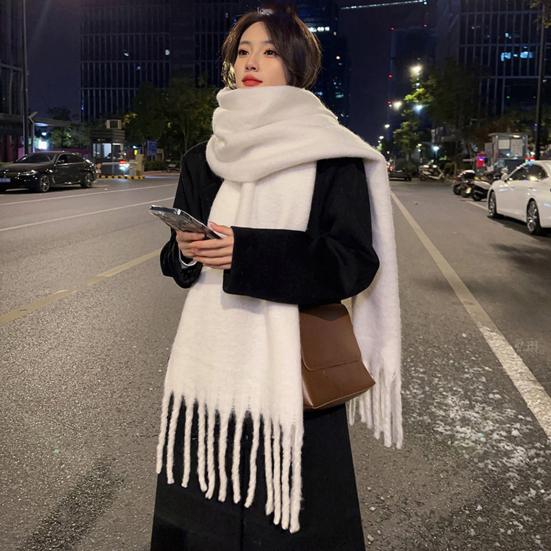 Женский зимний однотонный шарф с кисточками, имитация кашемира, толстая шаль, элегантный большой длинный теплый шарф, модные аксессуары