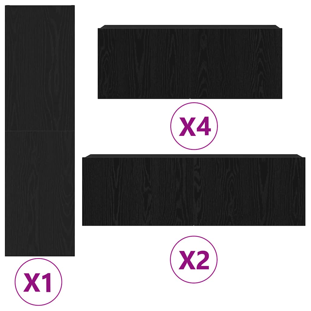 9 Piece TV Cabinet Set Black Oak Effect Wood Based Material