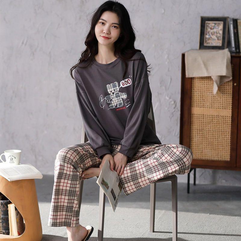 Women's Cartoon Long Sleeve Pajamas - Cute & Comfy Korean Style for Spring & Autumn - Plus Size Available
