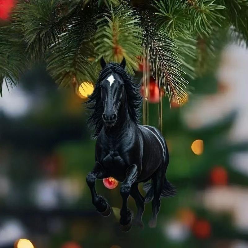 2D Acrylic Horse Pendant Backpack Charm Car Rearview Mirror Pendant Christmas Tree Hanging Ornament Party New Year Decoration