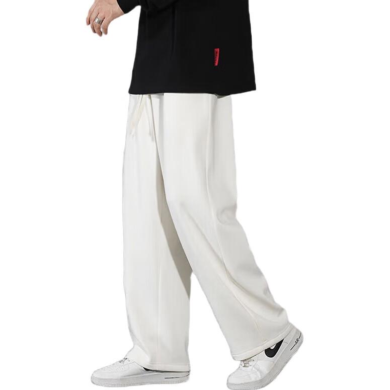 Dingfengbaoluo Casual Pants for Men, Spring And Summer Loose-Fit Sports Outdoor Trendy Wide-Leg Heavyweight Straight-Leg Trousers, 9066 White 4XL