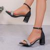 2025 New Women Summer Sexy Sandals Open-toed High Heeled Sandals Ankle Strap Ladies Buckle Rhinestone Thick Heels Shoes Women