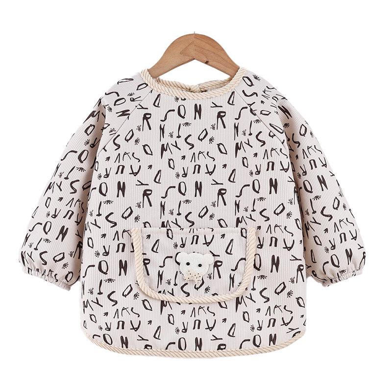 Двусторонний утепленный детский теплый слюнявчик для осени и зимы - фартук с длинным рукавом для защиты от грязи для детей