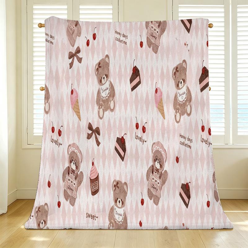 Bear Collection Flannel Fleece Throw Blanket - Soft Warm Plush Blanket with Sweet Treats Accents, Cozy for Home Sofa, Halloween & Christmas