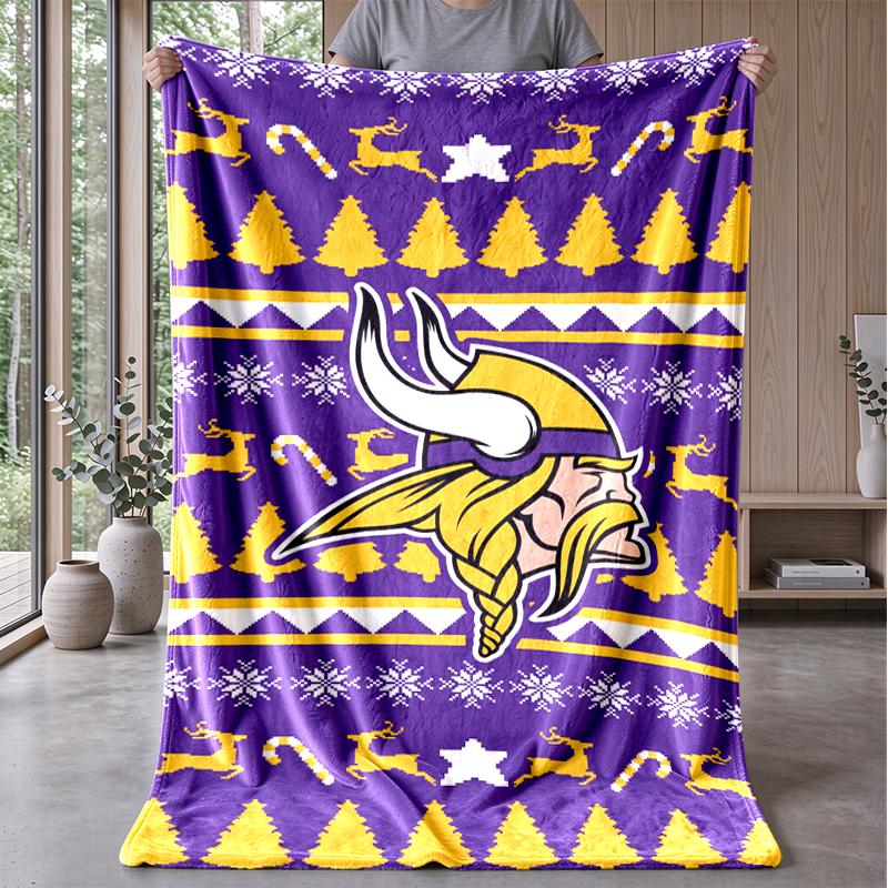 Minnesota Vikings Ugly Sweater Flannel Fleece Blanket Cozy Warm Throw Blanket For Couch Bed Travel All Season Use