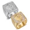S925 Silver Ring New Hip-hop Jewelry Gold-plated Full Diamond Square Domineering Lion Head Men's Ring