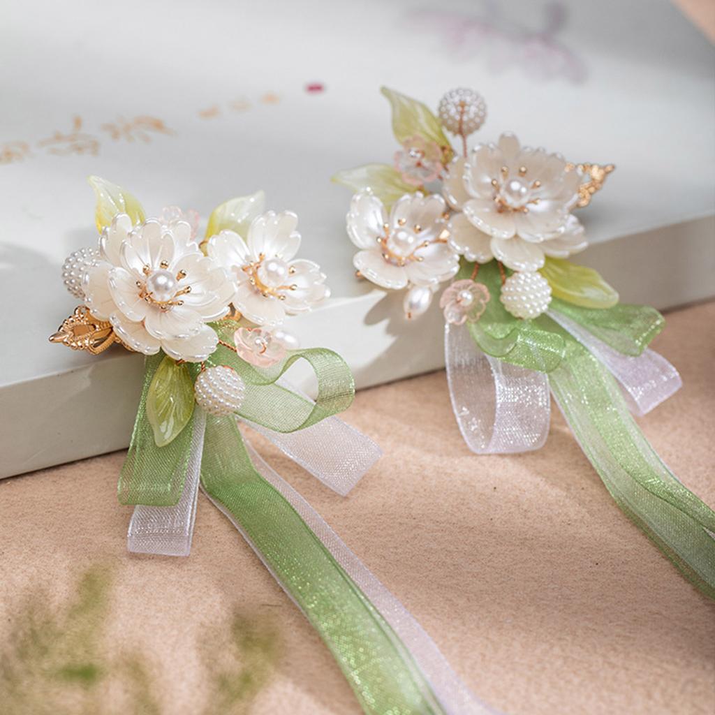 Заколки для волос в китайском стиле с белой пионовой лентой, винтажная заколка, шпилька для волос, для платья, ципао, инструменты для создания прически, 1 пара