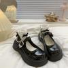 Simple Lolita Shoes Platform Heels Mary Jane Shoes Black Platform Shoes Student College Sweet Medium Heel Women's Single Shoes