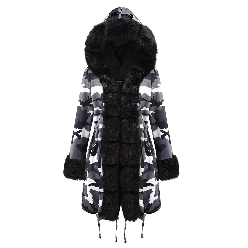 Womens Faux Winter Jacket Hooded Coat Fishtail Long Sleeves Overcoat Keep Warm