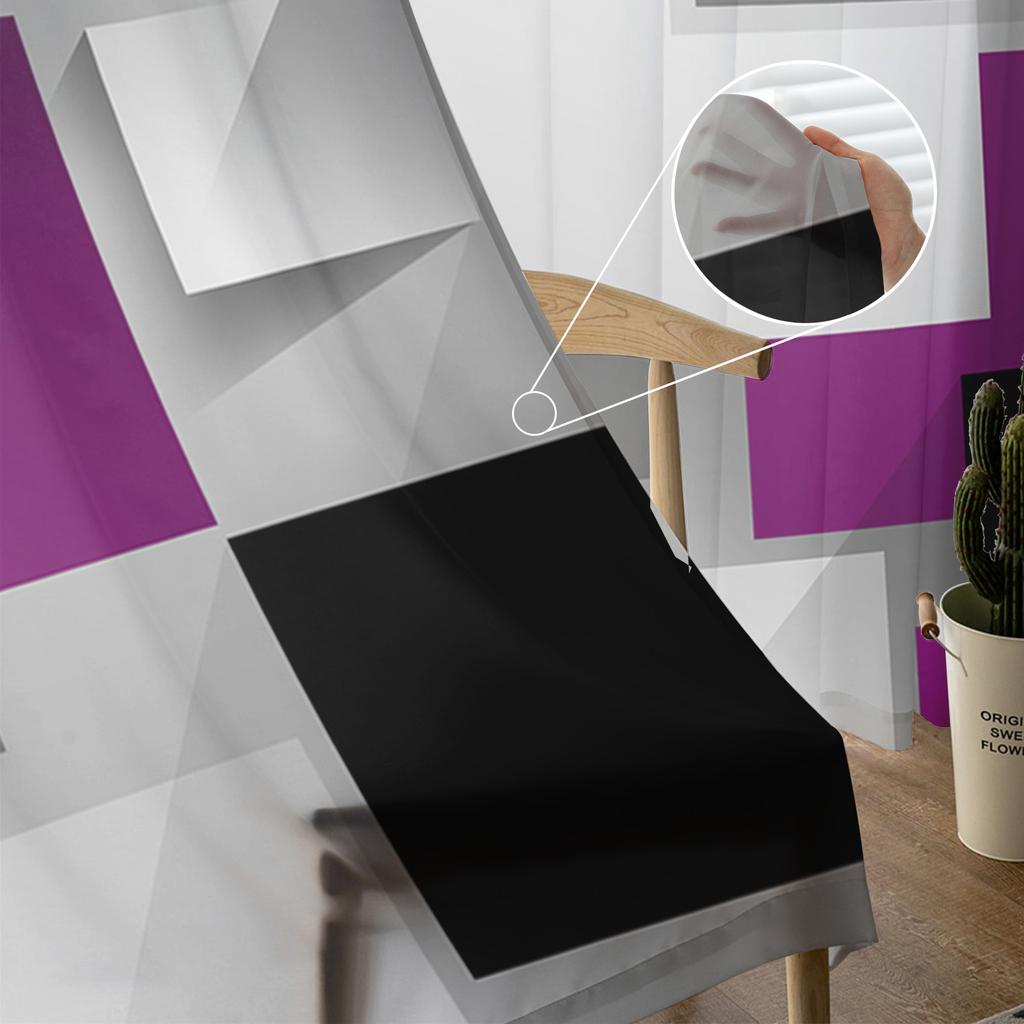 Geometric Purple Gray Black Abstract Sheer Curtains for Living Room Decoration Window Curtains Kitchen Tulle Voile Curtains