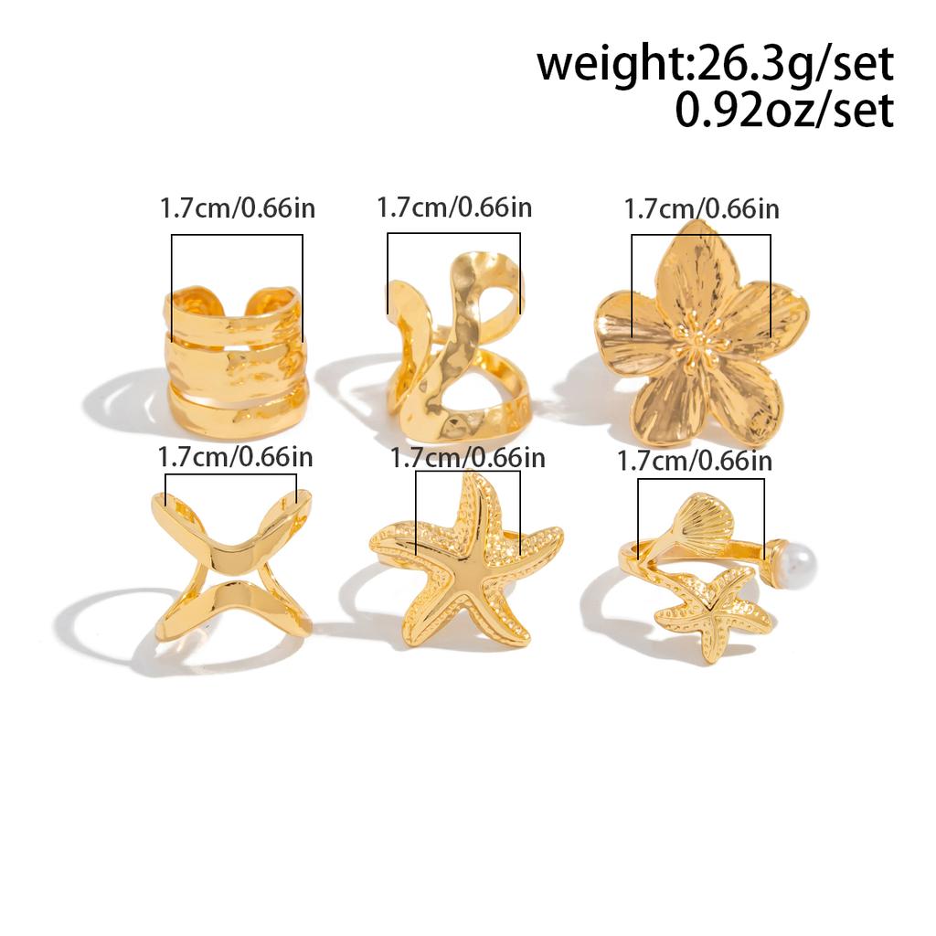 Ingemark 6Pcs/set Retro Starfish Flower Knuckle Rings Set for Women Bohemia Imitation Pearls Open Joint Ring Jewelry 2026 New