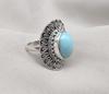 Larimar 925 Sterling Silver Ring: Handmade Boho Statement Jewelry