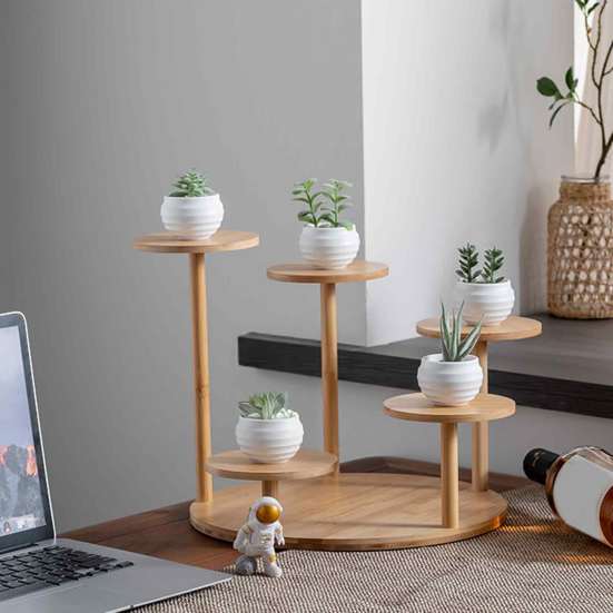 Tabletop Plant Stand Bamboo 5 Tier Flowerpot Stand Desk Window Sill Indoor Display Shelf for Corner Living Room Plants Decorations Figurines