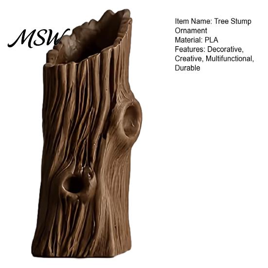 Nature Inspired Home Decor 3D Printed Tree Stump Ornament, Creative Vase, Natural Style Rustic Vase Pen Holder, Retro Brown Desktop Organizer