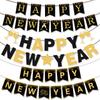 Black Gold Happy New Year Banner New Year'S Eve Party Arrangement Fireworks Cheers Banner Latte Custom