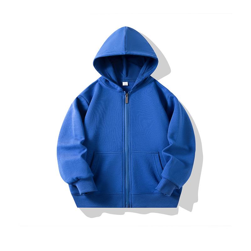 Autumn Children's Terry Cloth Zip-Up Hoodie with Pocket - Solid Color Korean Style Parent-Child Jacket