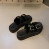 Fashion 2024 NEW Women's Buckle Strap Casual Open Toe Flat Comfortable Summer Slippers