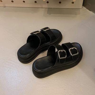 Мода 2024 НОВЫЕ женские повседневные тапочки с открытым носком и пряжкой на ремешке на плоской подошве, удобные летние тапочки