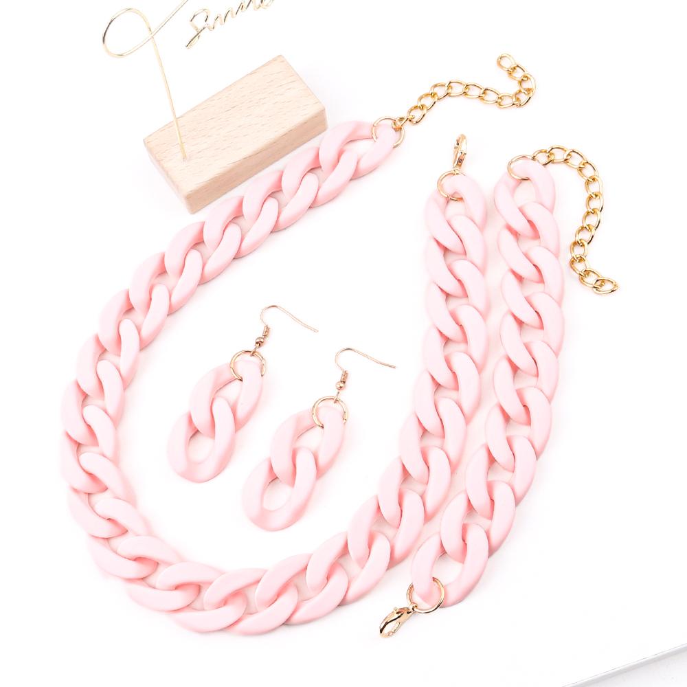 Acrylic Chunky Chain Necklace for Women Bohemain Chains Choker Earrings Bracelet Jewelry Set