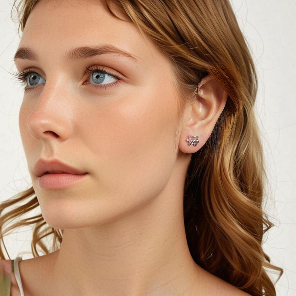 Silver earrings, cute kittens, studs, silver 925