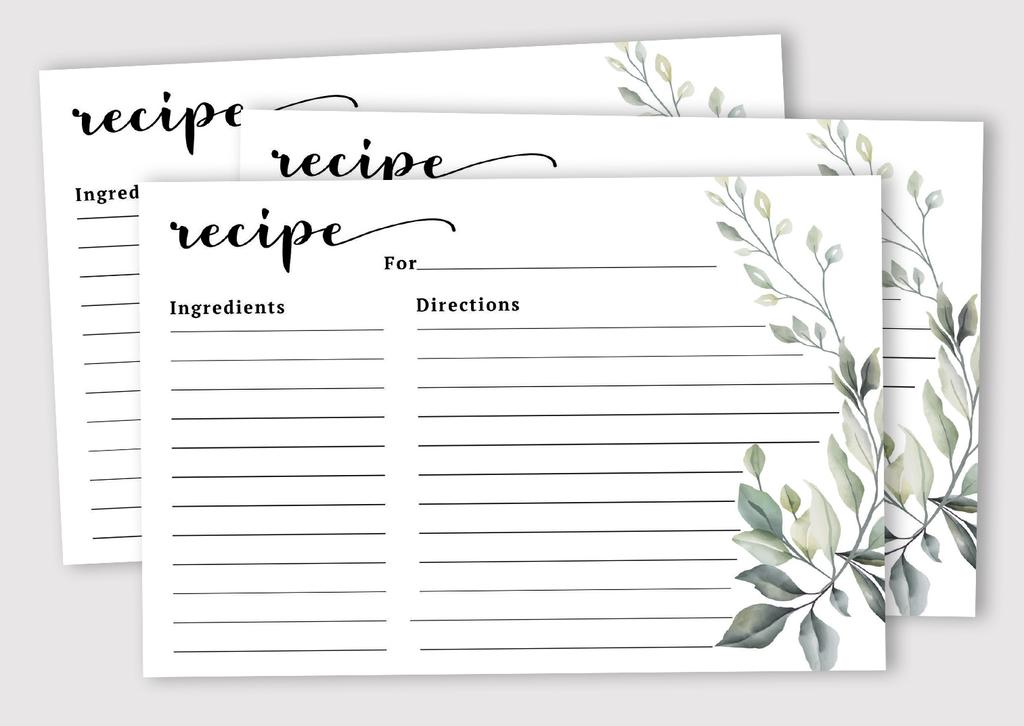 Inkdotpot Recipe Card 6x4 Inch Single-Sided Recipe Design Cards White Greenery Recipe Cards Wedding-Bridal Shower-Baby Shower- Pack of