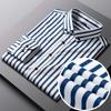 Mens 4-Way Stretch Collared Wrinkle-Free Button-Down Shirts, Business Casual Long Sleeve Silky Sheen Looking Striped Dress Shirt