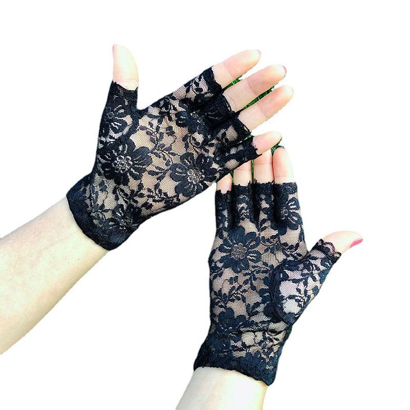 Солнцезащитные кружевные перчатки с половиной пальца, летние тонкие дышащие эластичные черные сексуальные элегантные свадебные перчатки для езды на открытом воздухе
