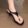 French Black Metal Buckle with Sandals Women's 2025 New Model Wearing Flip-flops Thin Heel Pinch Roman Sandals