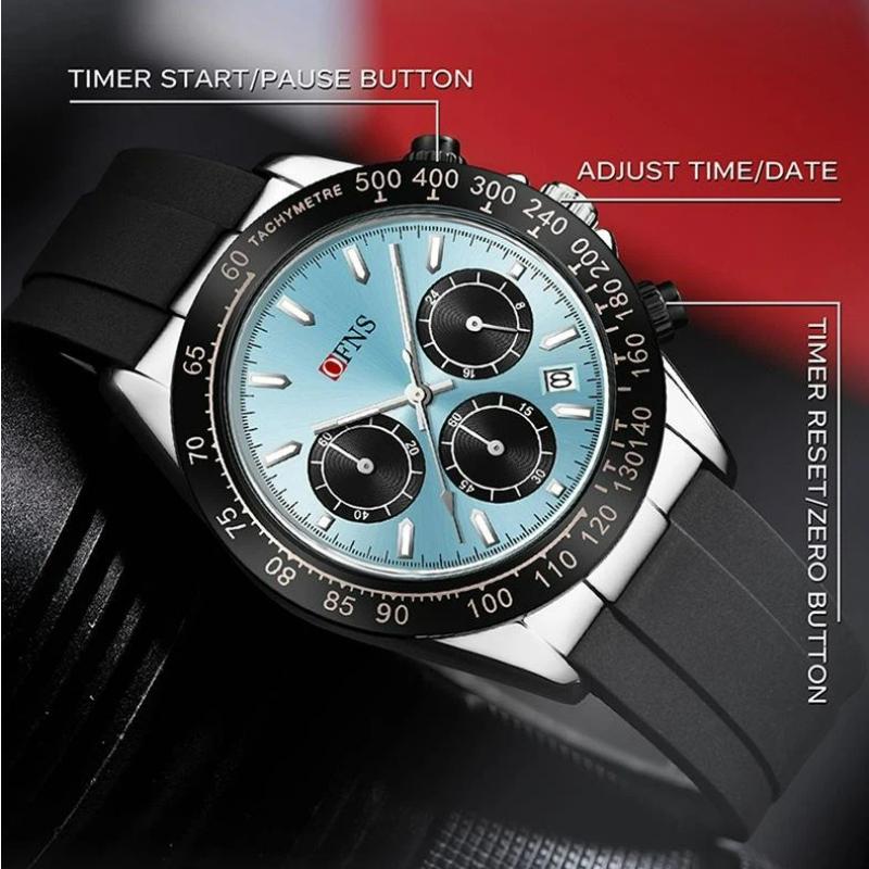 Модные мужские кварцевые часы Три глаза Шесть стрелок Хронограф Водонепроницаемые Ночная подсветка Модные мужские кварцевые часы