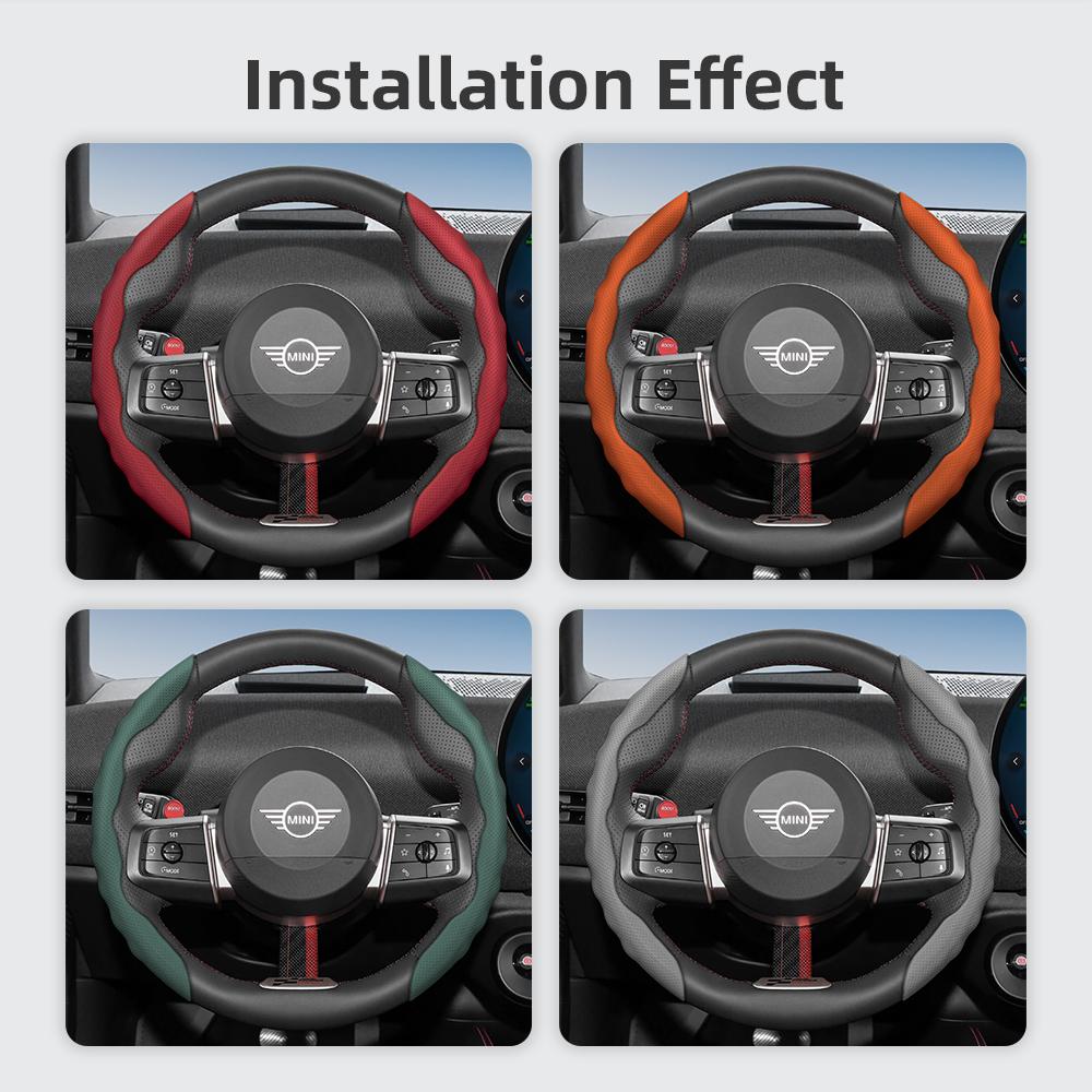 Steering Wheel Cover for Mini, Wave-Shaped Sporty Design, Breathable Leather, Segmented, Non-Slip, Sweat-Absorbent Case, Suitable for Coo e5