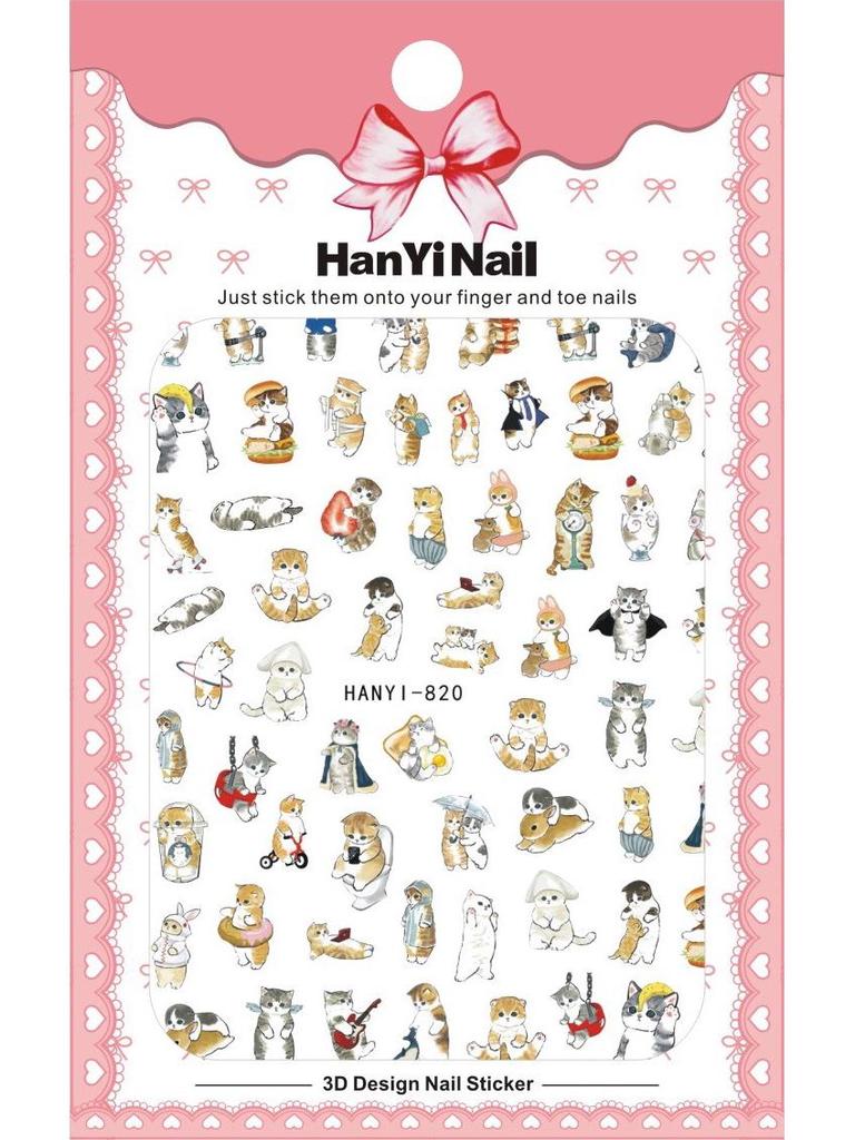 2025 милые наклейки для ногтей с изображением кошек и животных