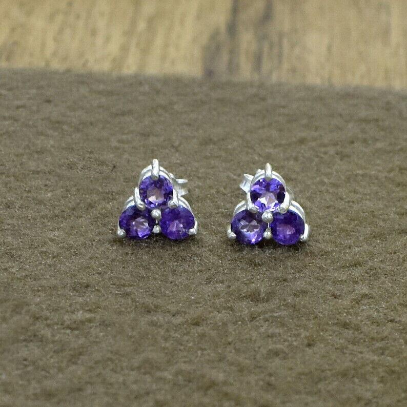 Natural Tanzanite Gemstone Stud Earrings, Round Prong Setting Gifted Earrings