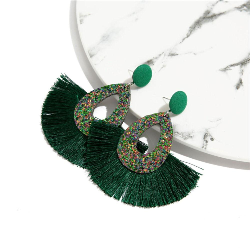 Серьги-капли с блестками и кисточками в богемном стиле, блестящие блестящие висячие свадебные серьги