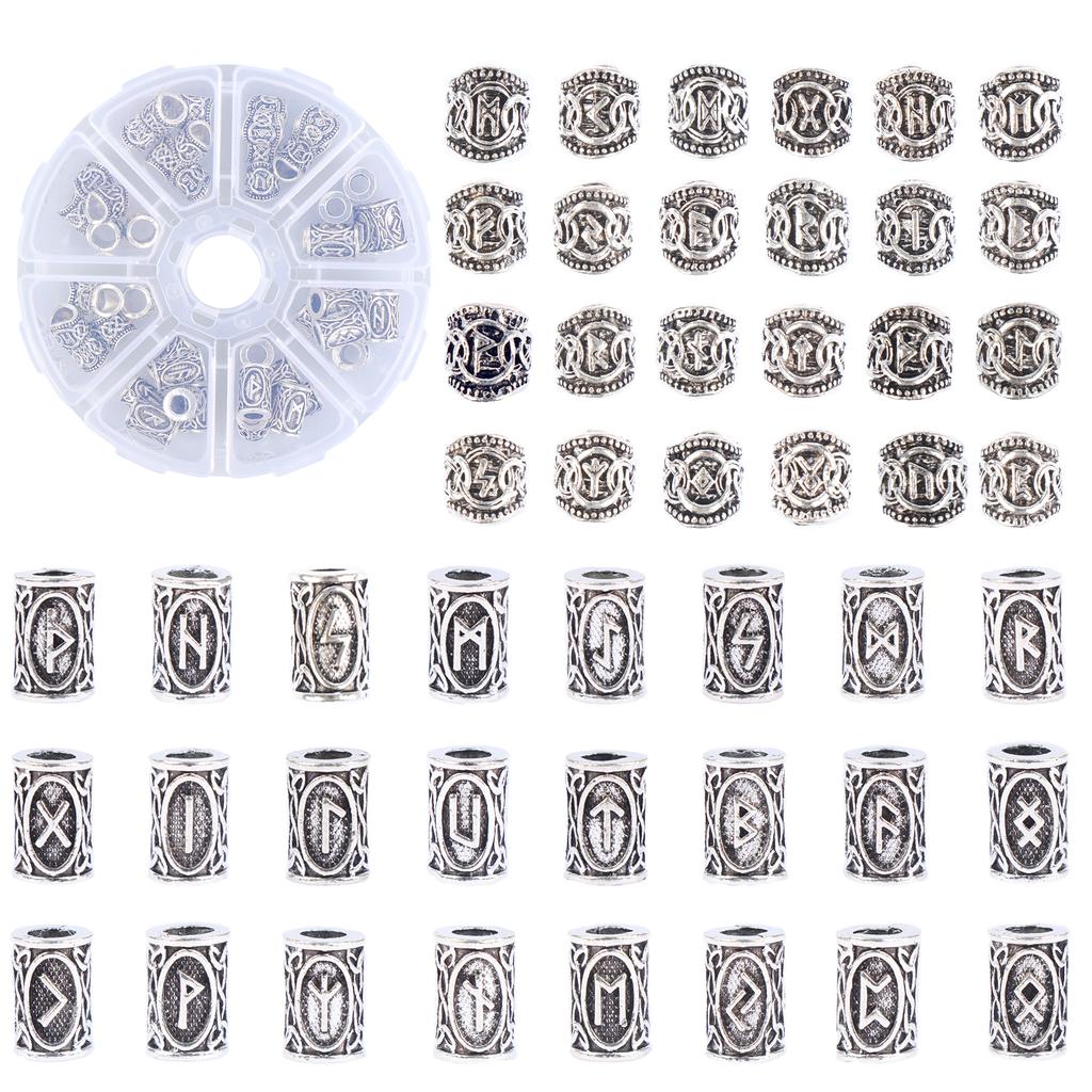 48 шт./компл. Рунические бусины для бороды викингов, бусины-трубки для волос, бусины для дредов, бусины для волос