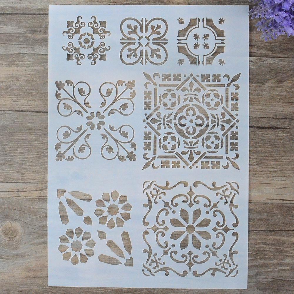 A4 Size Decorative Tile Stencil Template Painting Stencils for DIY Crafts Scrabooking Painting On Wood,Canvas,Floor,Wall and Tile