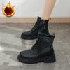 Women's Winter Warm Snow Boots Lug Sole Faux Fur Lining Lace-Up Ankle Booties Shoes for Women Non-Slip Chunky Platform Walking Short Combat Boots
