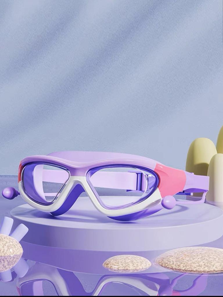 Детские водонепроницаемые и противотуманные очки высокой четкости для плавания в большой оправе, удобные очки, силиконовые затычки для ушей