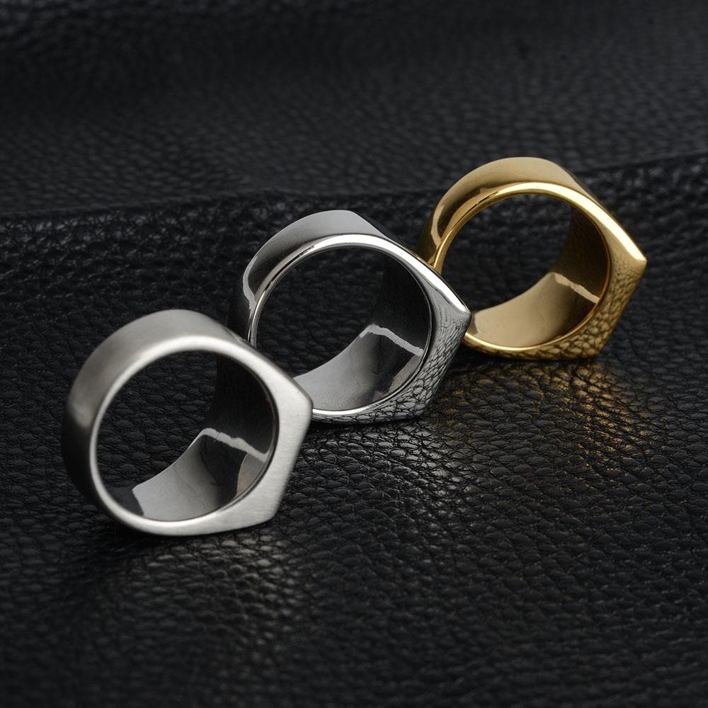 Men's Ring Smooth Stainless Steel Black Stone Gold Silver Color Rings for Men Party Jewelry