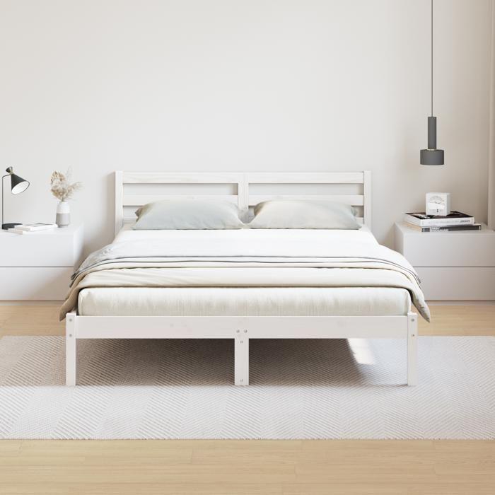 VidaXL Cadre de lit avec tête de lit Blanc 160x210 cm Bois de pin massif 869769