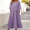 Loose Fit Dress Midi Dress with Pocket A-line Silhouette O Neckline Short Sleeves Dress
