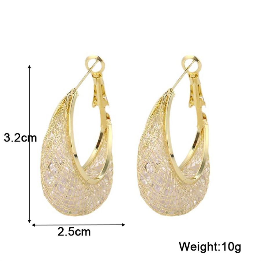 Minimalist Wire Mesh Zircon Round Hoop Earring for Women Unique Gold Color Loop Statement Party Jewelry