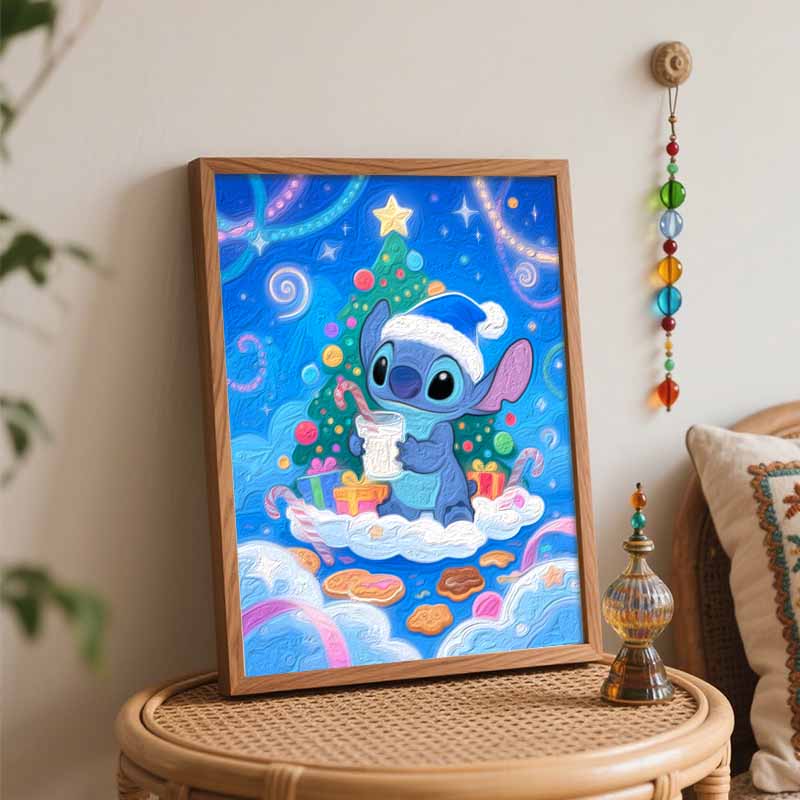 Disney Christmas Stitch oil painting hand painting coloring painting handmade diy home decoration gift