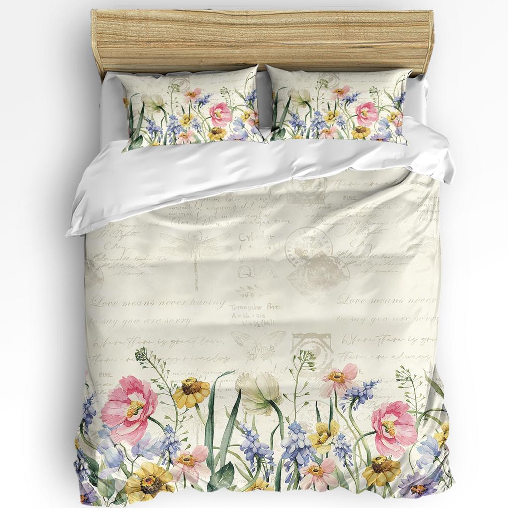 Spring Flowers Plants Wildflowers 3pcs Bedding Set For Double Bed Home Textile Duvet Cover Quilt Cover Pillowcase