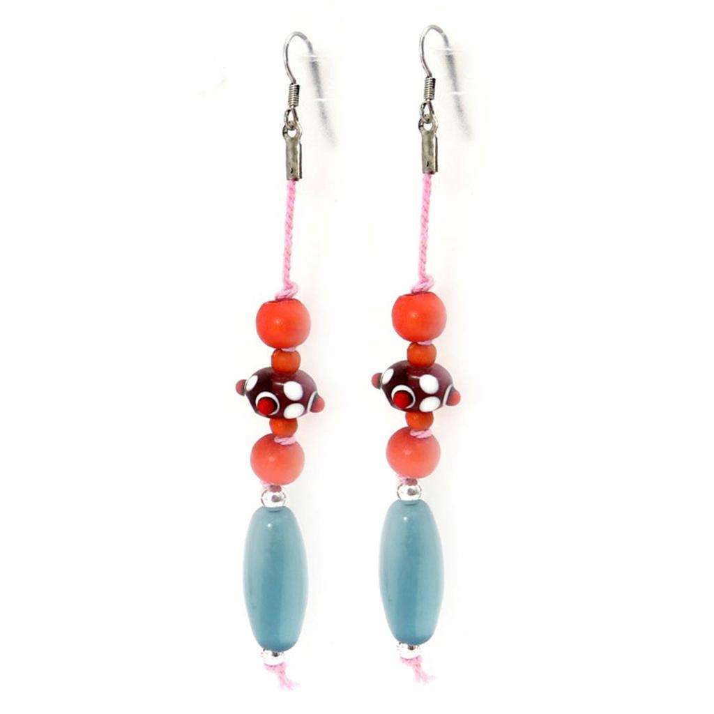 Les Trésors De Lily [R5268] - Ethnic Earrings 'Calcutta' Red Blue - 10 Cm
