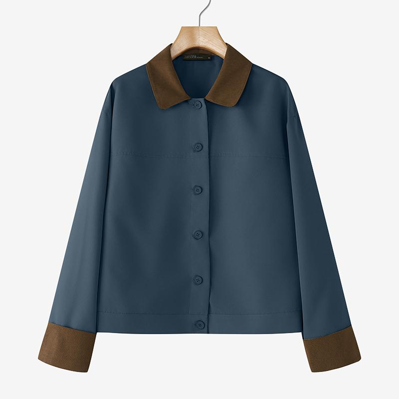 ZANZEA Женская блузка с отложным воротником, свободного кроя, с длинными рукавами и вставками