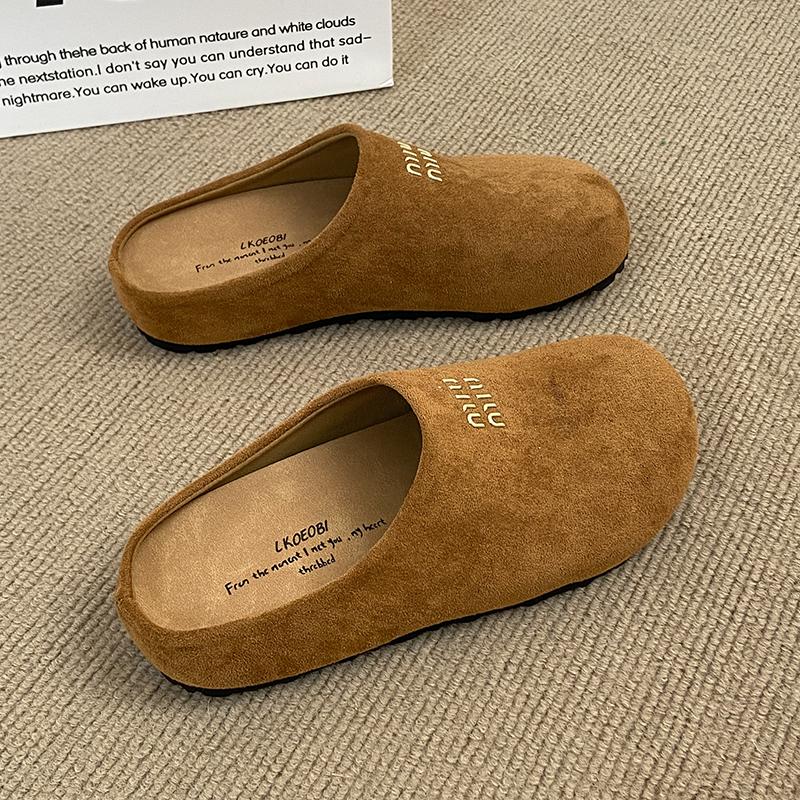 Модные CRLAYDK Женские Стельки Удобные Шлепанцы Мюли Домашние Тапочки Женские Замшевые Кожаные Без Задника Повседневные Уличные Туфли для Ходьбы